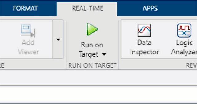 Simulink Toolstrip includes buttons to design, build, and control real-time applications.